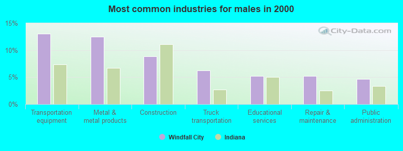 Most common industries for males in 2000