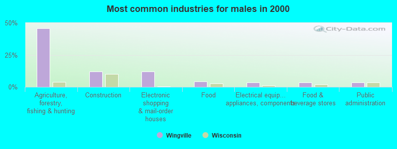 Most common industries for males in 2000