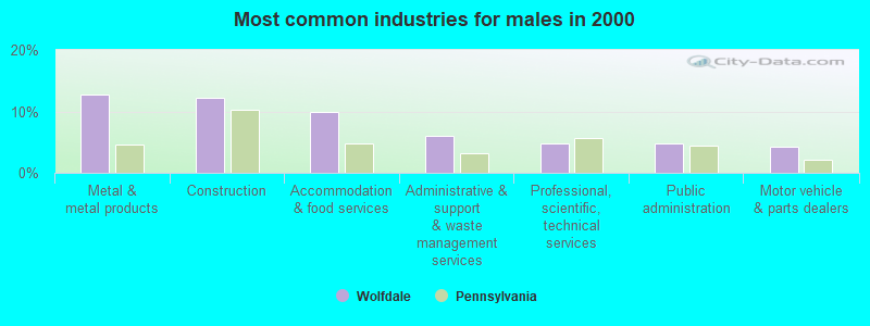 Most common industries for males in 2000