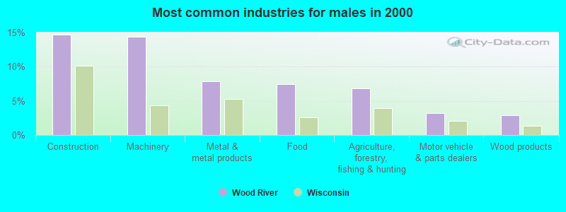 Most common industries for males in 2000