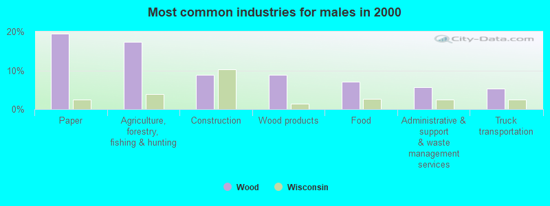 Most common industries for males in 2000