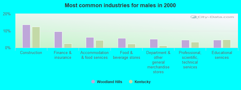 Most common industries for males in 2000