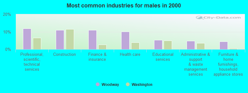 Most common industries for males in 2000