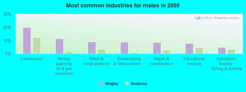 Most common industries for males in 2000