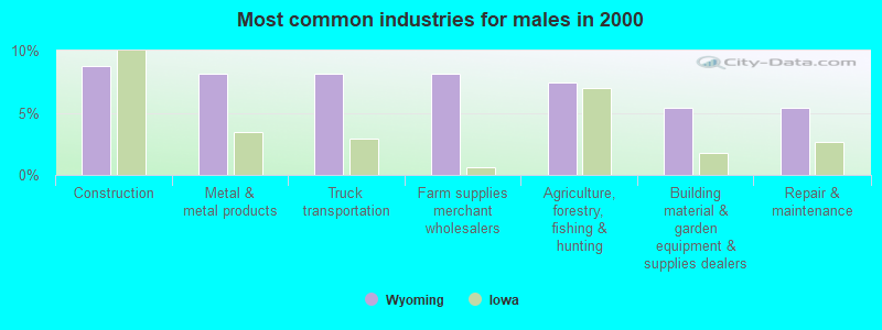 Most common industries for males in 2000