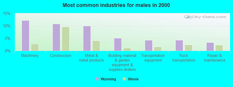 Most common industries for males in 2000