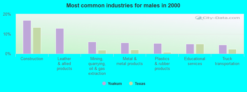 Most common industries for males in 2000