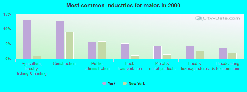 Most common industries for males in 2000