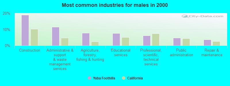 Most common industries for males in 2000