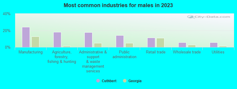 Most common industries for males in 2023