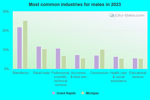 Most common industries for males in 2019
