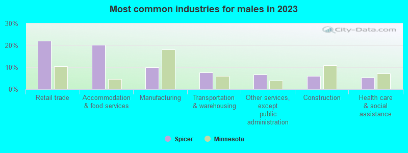 Most common industries for males in 2023