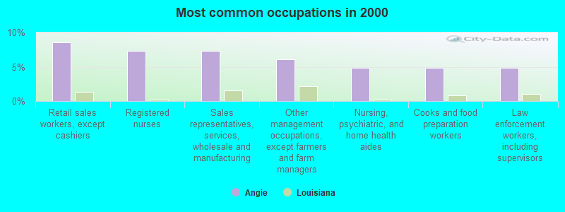 Most common occupations in 2000