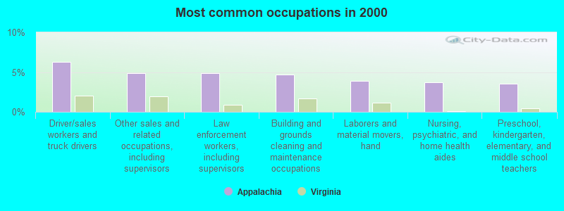 Most common occupations in 2000