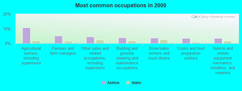 Most common occupations in 2000