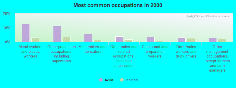 Most common occupations in 2000