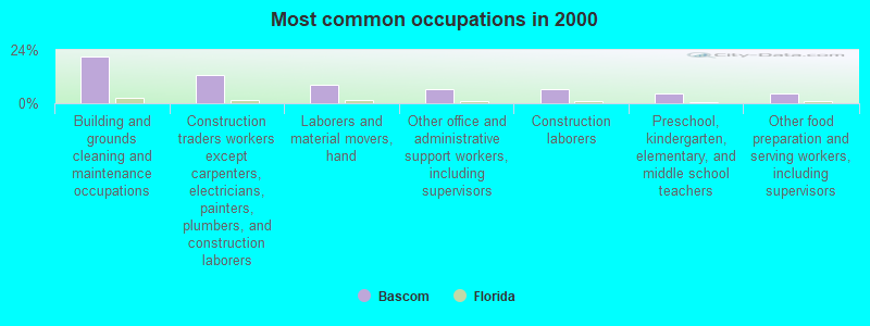 Most common occupations in 2000