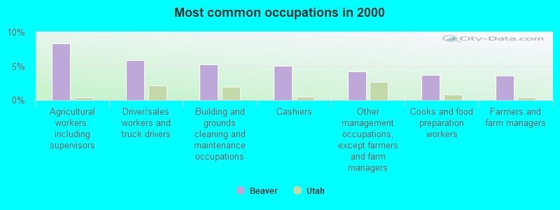 Most common occupations in 2000