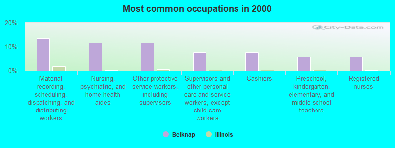 Most common occupations in 2000