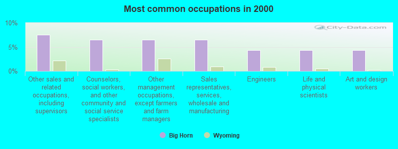 Most common occupations in 2000