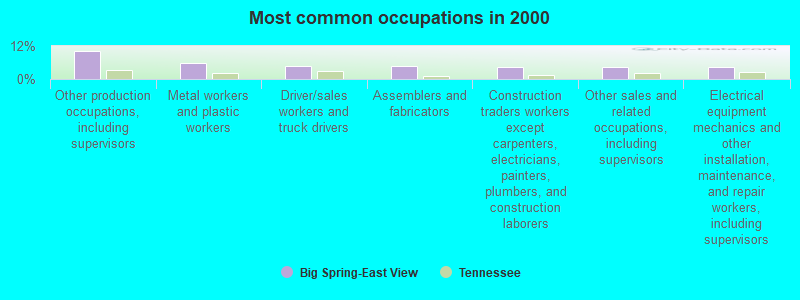 Most common occupations in 2000