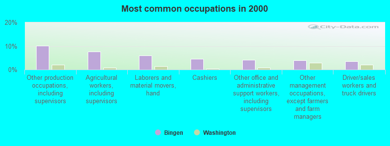 Most common occupations in 2000