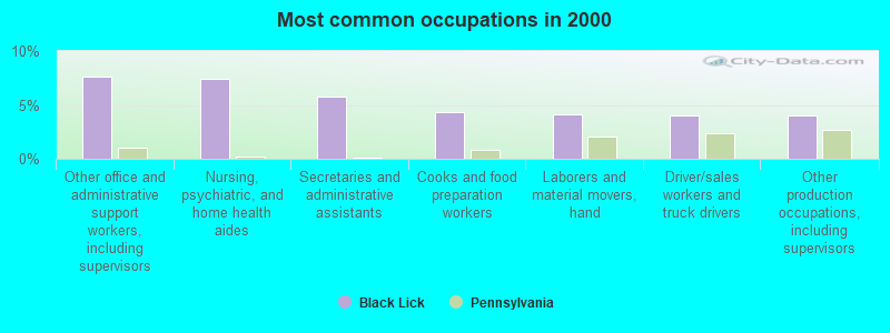 Most common occupations in 2000