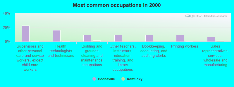 Most common occupations in 2000