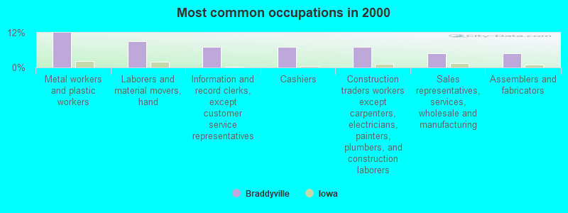 Most common occupations in 2000