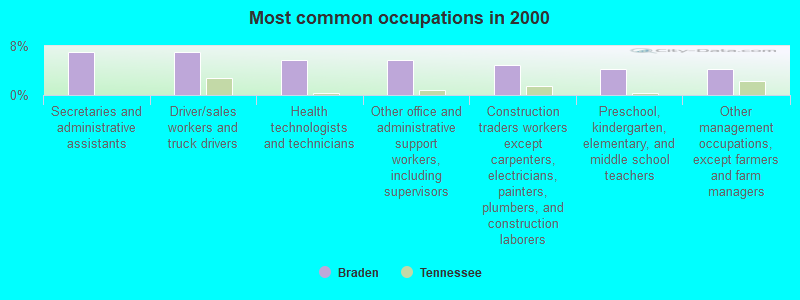 Most common occupations in 2000