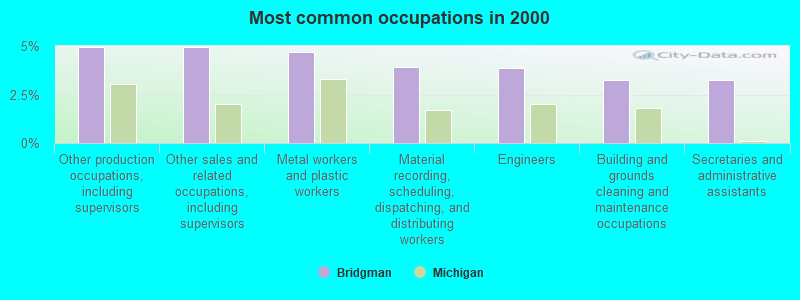 Most common occupations in 2000