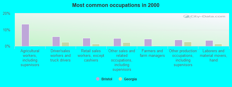 Most common occupations in 2000