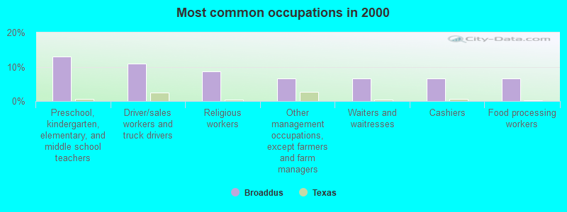 Most common occupations in 2000