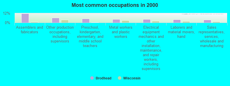 Most common occupations in 2000