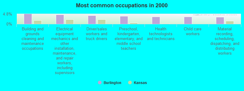 Most common occupations in 2000