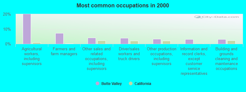 Most common occupations in 2000