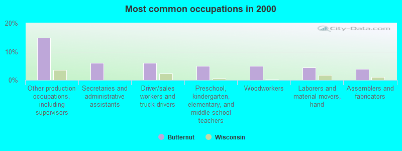 Most common occupations in 2000