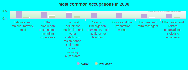 Most common occupations in 2000