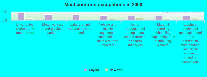 Most common occupations in 2000