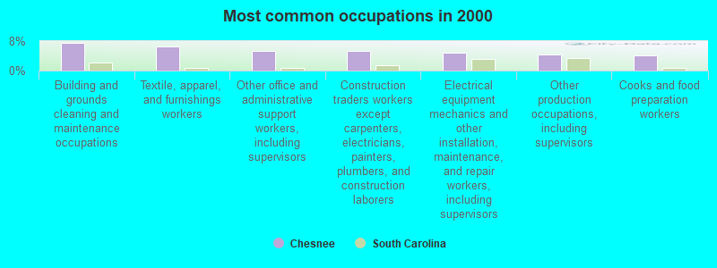 Most common occupations in 2000