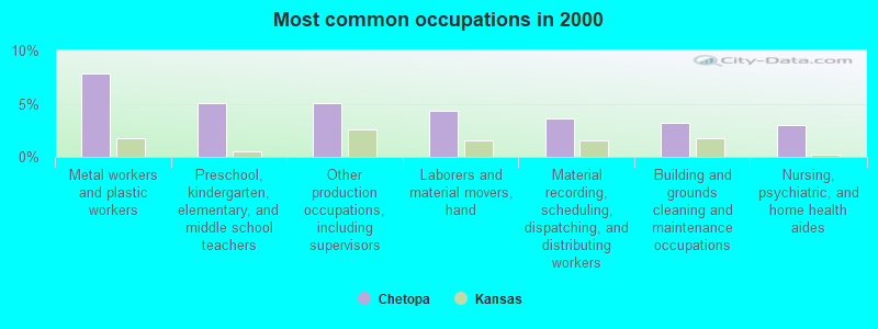 Most common occupations in 2000