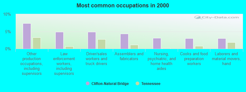 Most common occupations in 2000