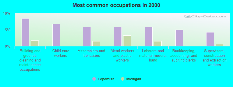 Most common occupations in 2000