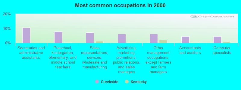 Most common occupations in 2000