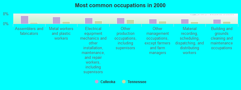 Most common occupations in 2000