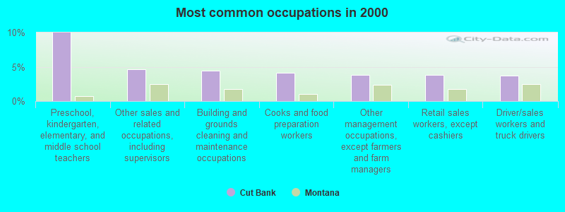 Most common occupations in 2000