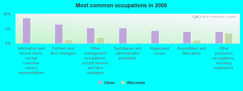 Most common occupations in 2000