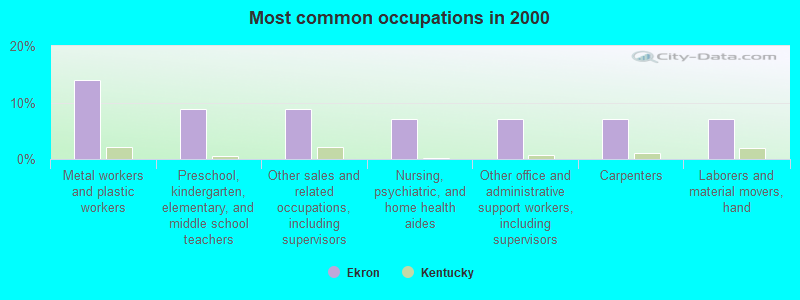 Most common occupations in 2000