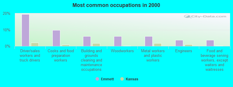 Most common occupations in 2000