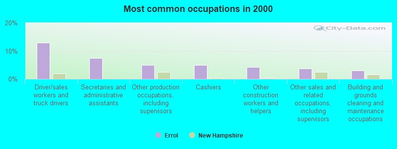 Most common occupations in 2000